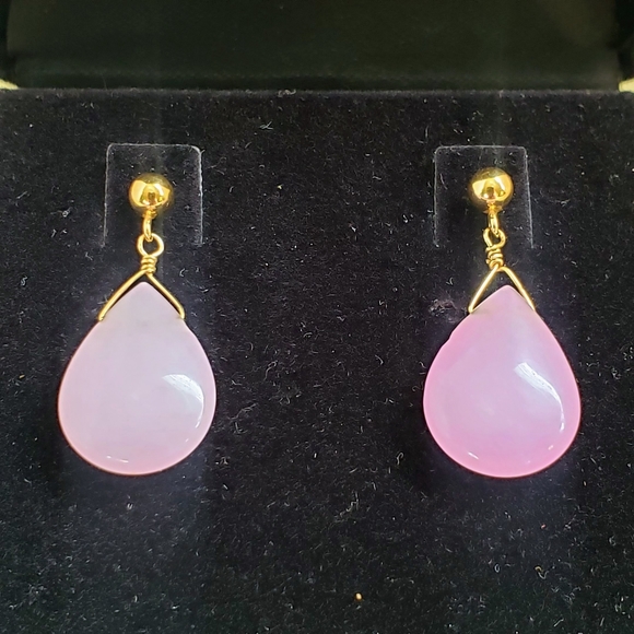 Rose Quartz & 14k Solid Gold Teardrop Style Earrings - Picture 4 of 11